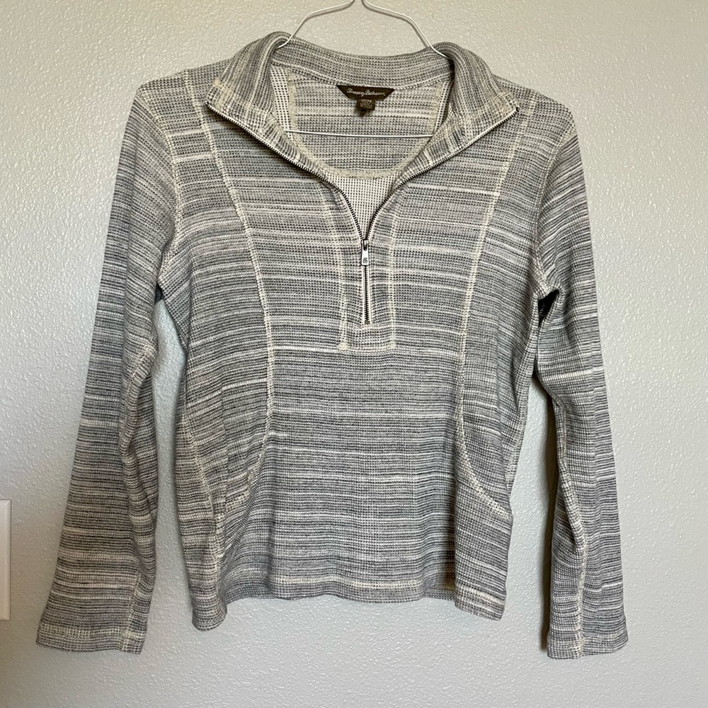 Tommy Bahama Sweater Pullover Half Zip 100% Cotton Waffle Knit
